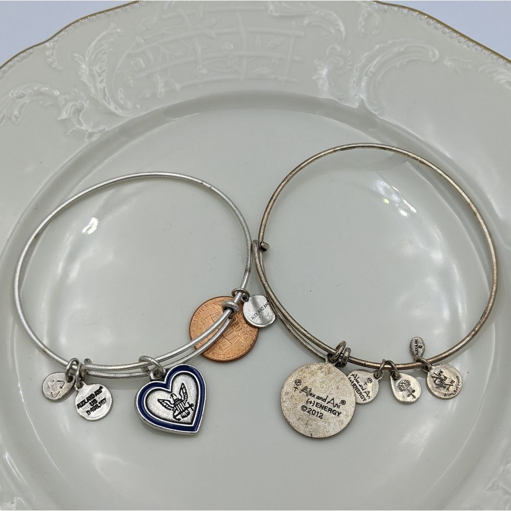 Alex and Ani Silver US Navy Mom Bracelet Pair - Picture 4 of 5